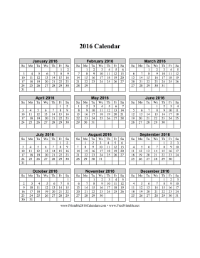 2016 Calendar on one page (vertical grid) Calendar