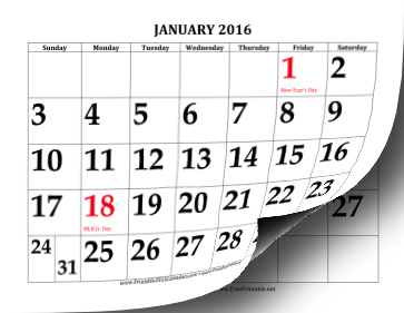 2016 Calendar with Large Print Calendar