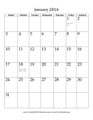 January 2016 Calendar (vertical) calendar