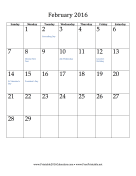 February 2016 Calendar (vertical) calendar