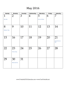 May 2016 Calendar (vertical) calendar
