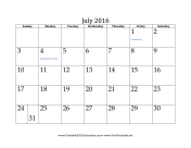 July 2016 Calendar calendar