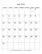 July 2016 Calendar (vertical) calendar