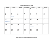 September 2016 Calendar calendar