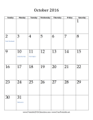 October 2016 Calendar (vertical) calendar