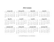 2016 Calendar on one page (horizontal) calendar