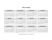 2016 Calendar on one page (horizontal grid) calendar