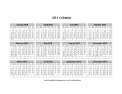 2016 Calendar (horizontal grid, descending) calendar
