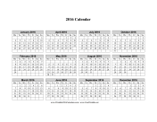 2016 Calendar on one page (horizontal, week starts on Monday) calendar