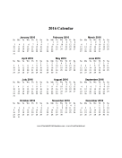 2016 Calendar on one page (vertical) calendar
