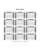 2016 Calendar on one page (vertical, shaded weekends) calendar