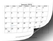 2016 Calendar with dates of adjacent months in gray calendar