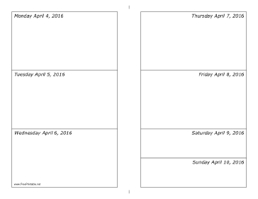 04/04/2016 Weekly Calendar-landscape Calendar