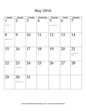 May 2016 Calendar (vertical) Calendar
