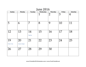 June 2016 Calendar Calendar