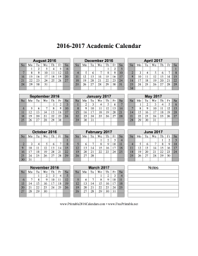 2016-2017 Academic Calendar Calendar