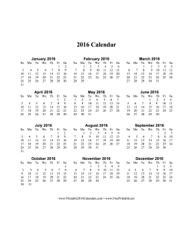 2016 Calendar on one page (vertical) Calendar