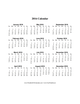 2016 Calendar (vertical, descending) Calendar