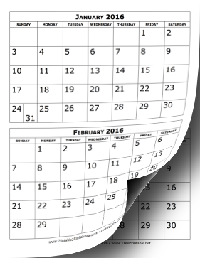 2016 Calendar Two Months Per Page Calendar