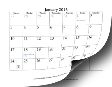 2016 Calendar with dates of adjacent months in gray Calendar