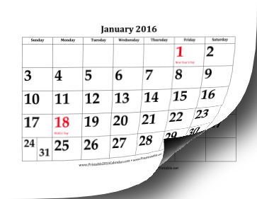 2016 Calendar with Large Dates Calendar
