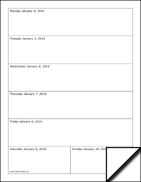 2016 Weekly Calendar-portrait (verticlal) Calendar