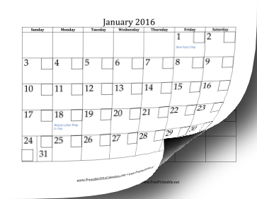 2016 Calendar with Checkboxes Calendar
