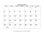 January 2016 Calendar calendar