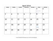 April 2016 Calendar calendar