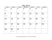 May 2016 Calendar calendar