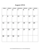 August 2016 Calendar (vertical) calendar