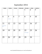 September 2016 Calendar (vertical) calendar