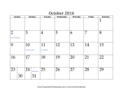 October 2016 Calendar calendar