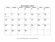 November 2016 Calendar calendar