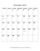 November 2016 Calendar (vertical) calendar