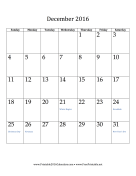 December 2016 Calendar (vertical) calendar
