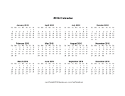2016 Calendar (horizontal, descending) calendar