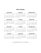 2016 Calendar (vertical, descending) calendar