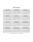2016 Calendar on one page (vertical grid) calendar