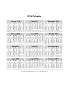 2016 Calendar (vertical grid) calendar