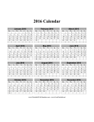 2016 Calendar on one page (vertical, months run across page, week starts on Monday) calendar