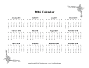 2016 One Page Calendar With Flowers calendar